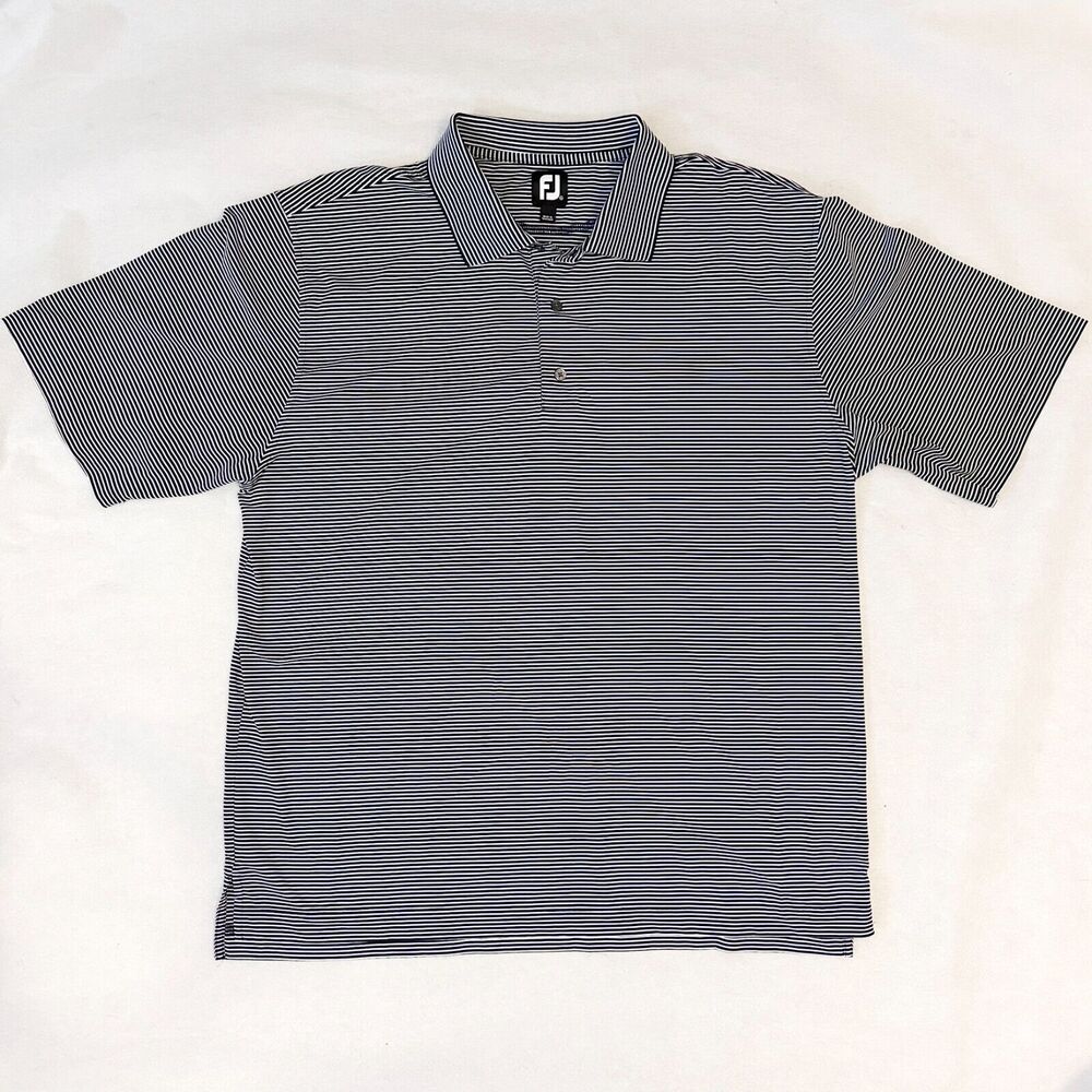 FootJoy FJ Golf Polo Shirt Mens XXL White Black Striped Performance Stretch 2XL